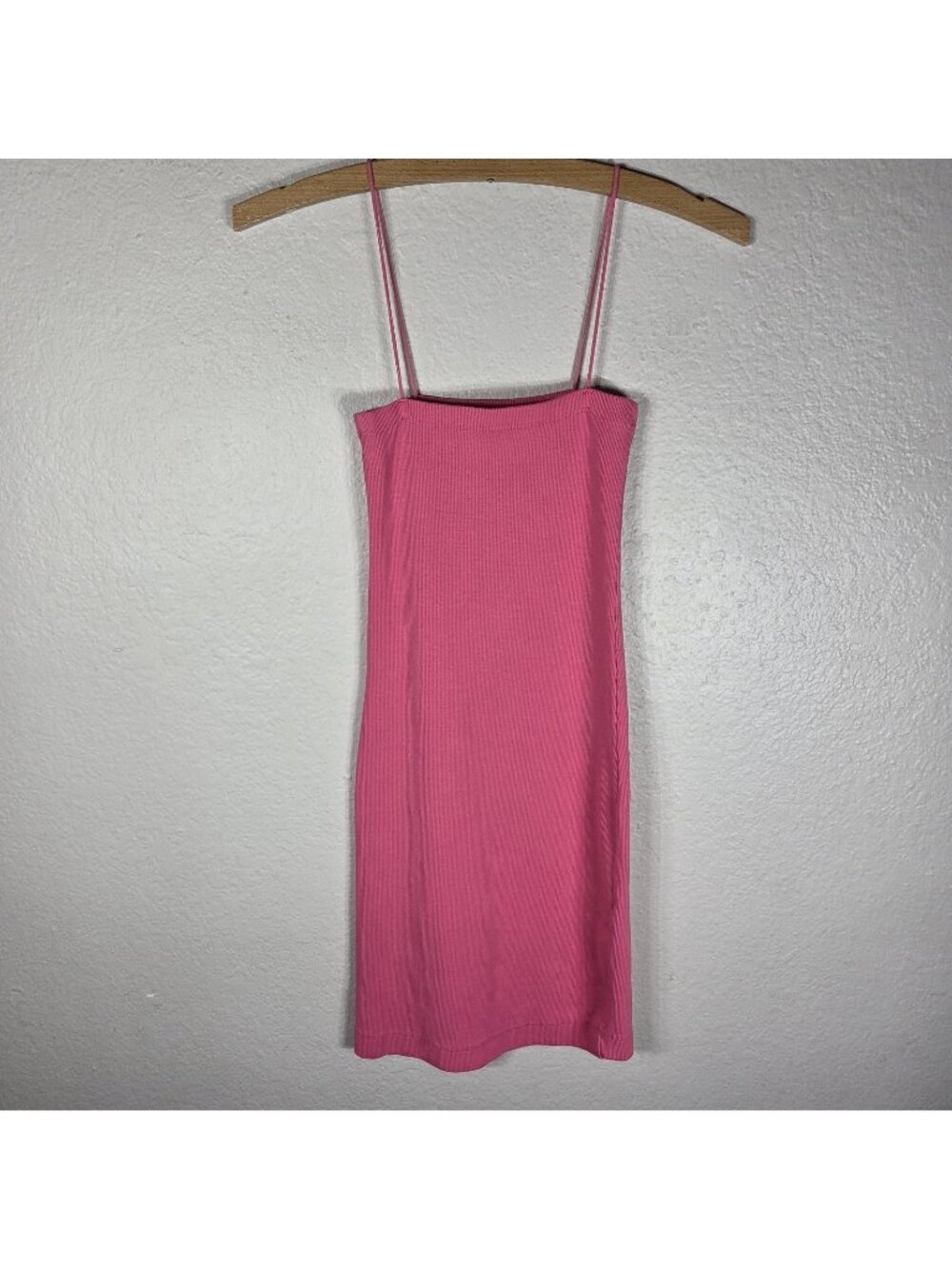 Zara Square Neck Pink Spaghetti Strap Bodycon Mini Dress Size S Stretch